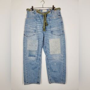 We The Free Blue Wide Leg Jeans with Green Belt